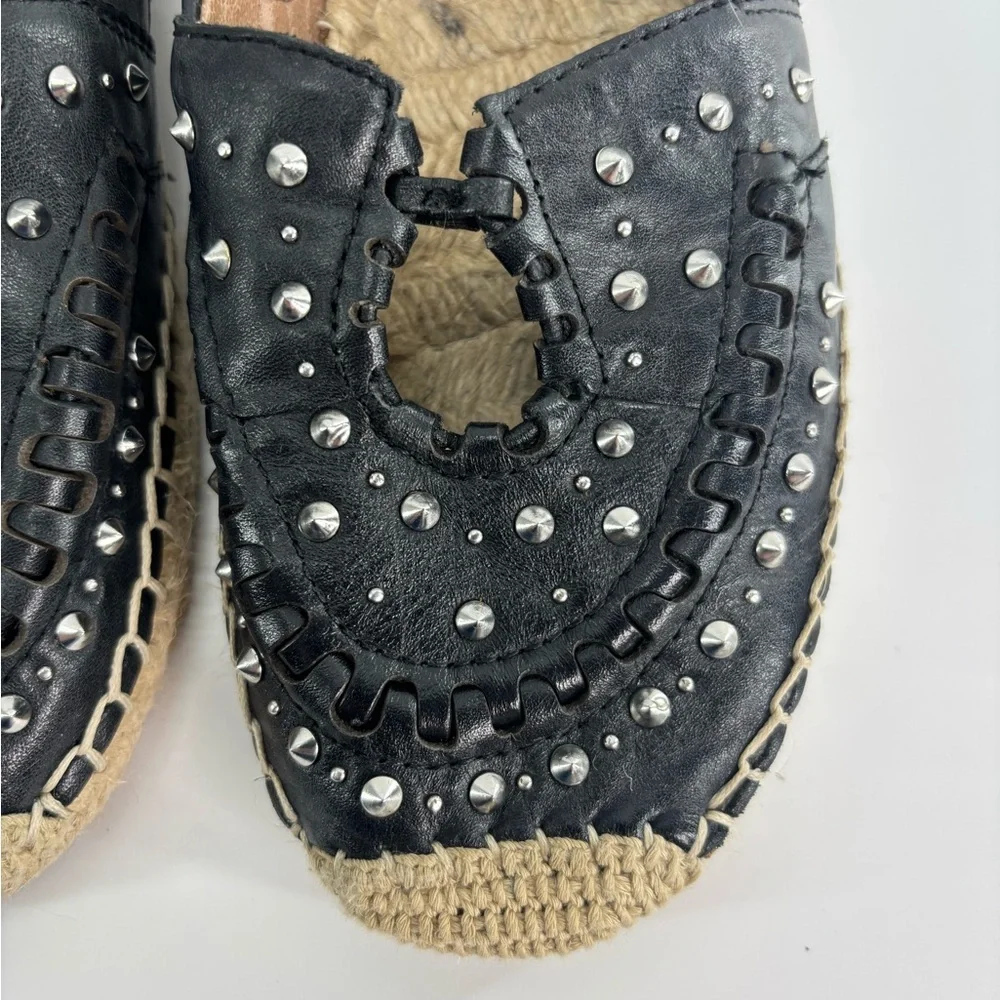 Sam Edelman Liam studded espadrille flats 8.5 runs big black leather silver
